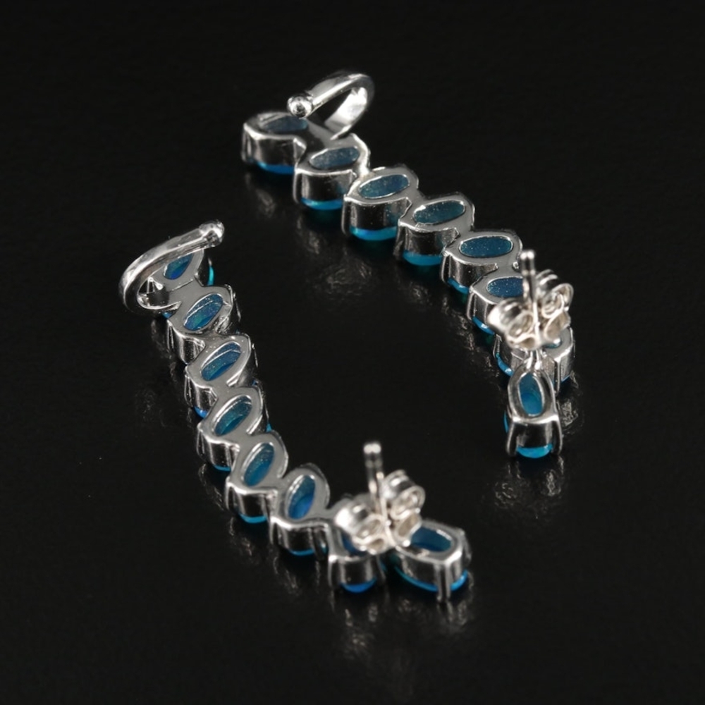 Genuine Opal .925 Sterling Silver Ear Climbers - Picture 3 of 4